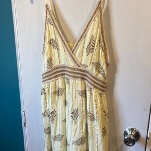 Elegant Yellow Leaf Print Dress